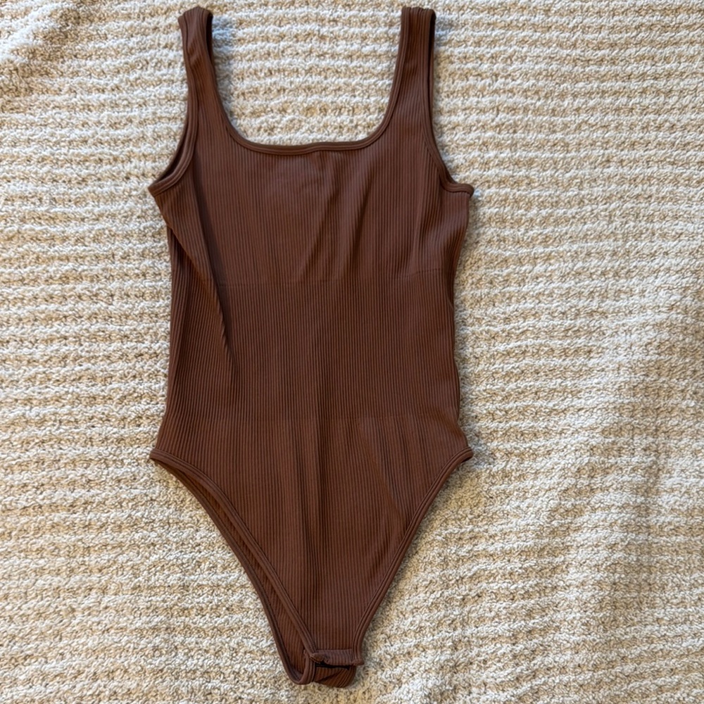 Brown Ribbed Bodysuit